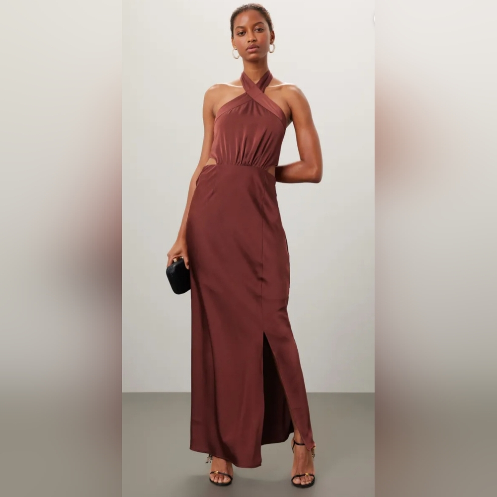 MINKPINK $189 Finlay Halter Gown in CLAY ✨️ NWT